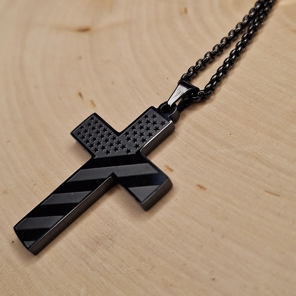 Stars & Stripes American Flag Stainless Steel Men's Pendant Necklace